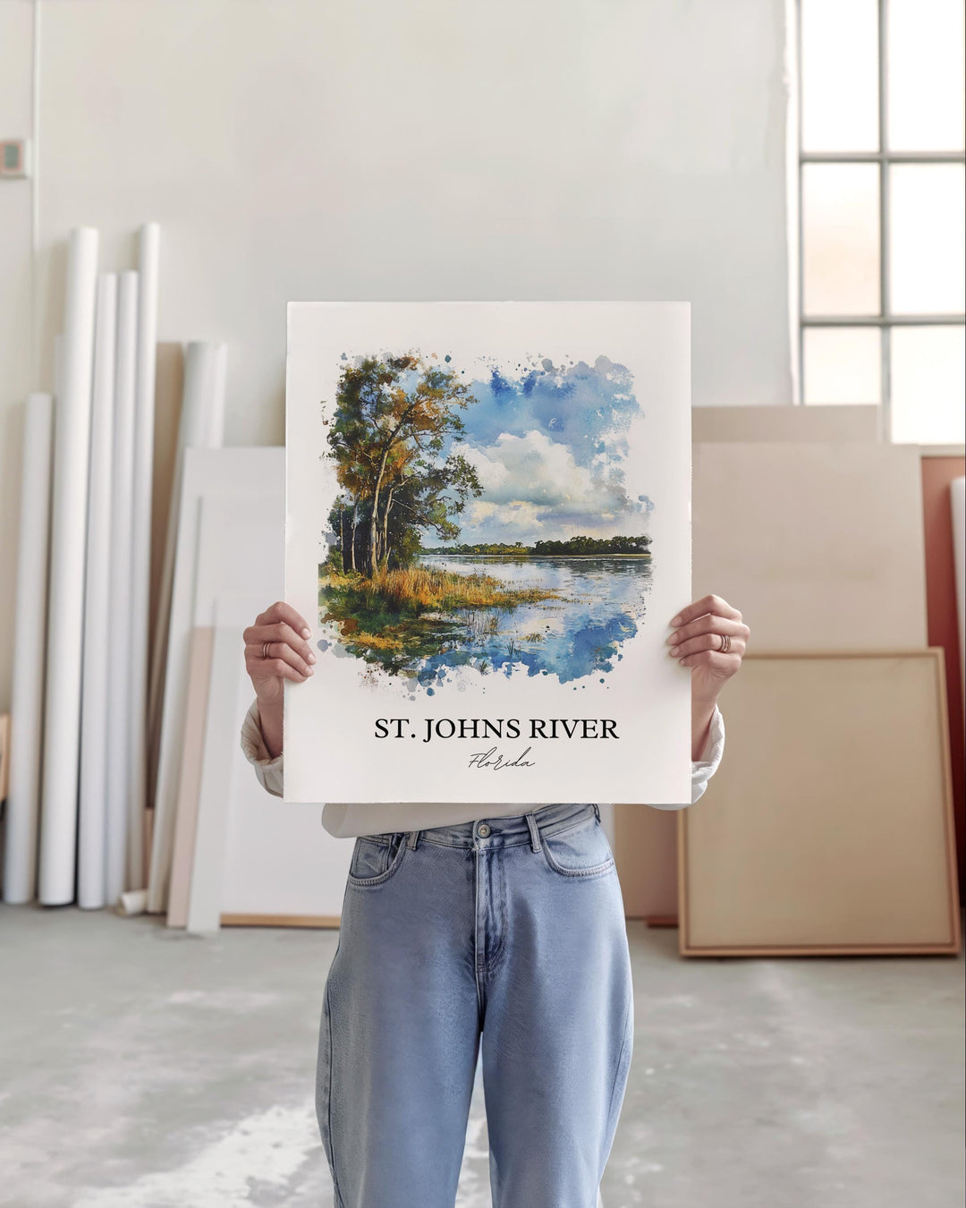 St Johns River Wall Art, Palatka FL Print, Florida Watercolor Art, St Johns River FL Gift, Travel Print, Travel Poster, Housewarming Gift