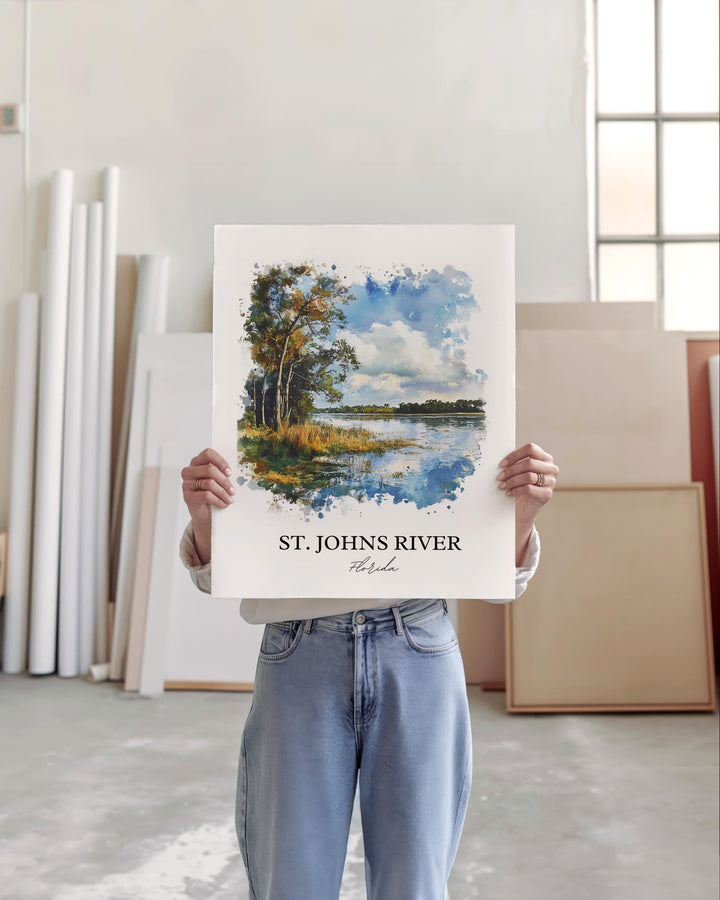 St Johns River Wall Art, Palatka FL Print, Florida Watercolor Art, St Johns River FL Gift, Travel Print, Travel Poster, Housewarming Gift