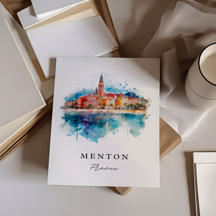 Menton France wall art - France, Menton poster print, Menton FR gift, Birthday present, Custom Text, Perfect Gift