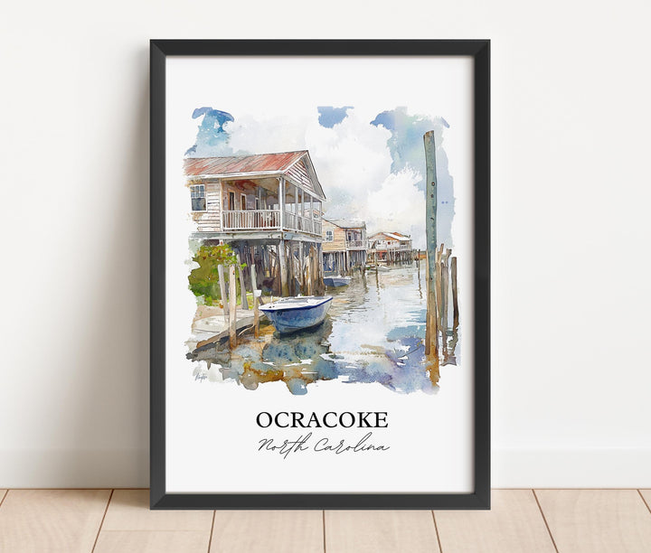 Ocracoke NC Wall Art, Outer Banks Print, Outer Banks NC Watercolor Art, Ocracoke Gift, Travel Print, Travel Poster, Housewarming Gift