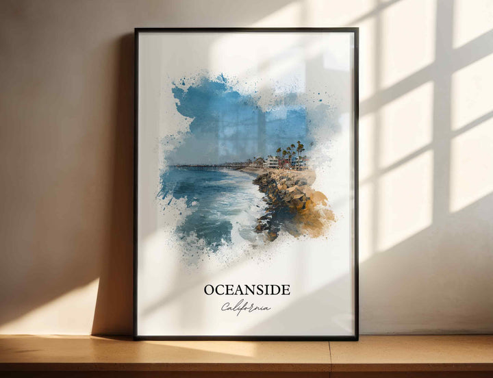 Oceanside CA Wall Art, Oceanside Print, Oceanside Watercolor Art, Harbor Beach Gift, Travel Print, Travel Poster, Housewarming Gift