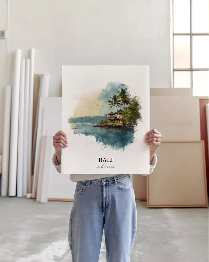 Bali Wall Art, Bali Print, Bali Indonesia Watercolor Art, Bali Indonesia Gift, Bali Travel Print, Travel Poster, Housewarming Gift
