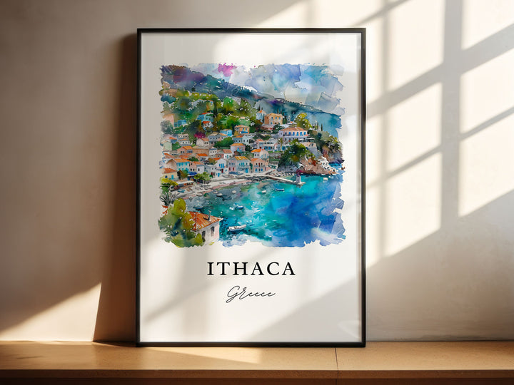 Ithaca Greece Art, Ithaca Print, Kefalonia Watercolor Art, Ithaca Greece Gift,