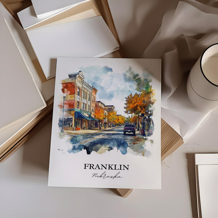 Franklin NE Wall Art, Franklin Nebraska Print, Nebraska Watercolor Art, Nebraska Gift, Travel Print, Travel Poster, Housewarming Gift