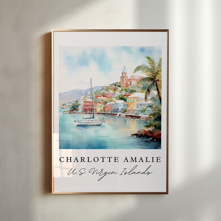 Charlotte Amalie wall art - U.S. Virgin Islands, Charlotte Amalie poster, Wedding gift, Birthday present, Custom Text