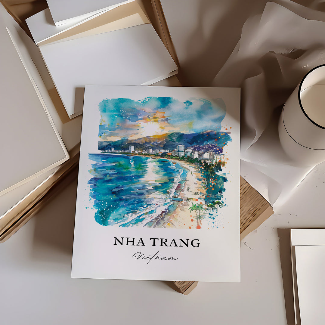 Nha Trang Wall Art, Nha Trang Beach Print, Vietnam Watercolor, Hon Tam Vietnam Art Gift,