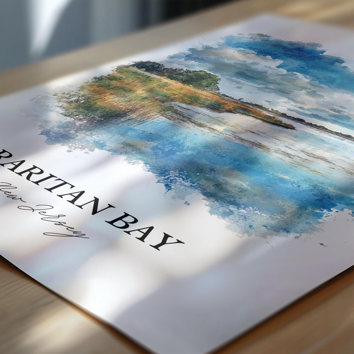 Raritan Bay Wall Art, Raritan NJ Print, New Jersey Watercolor Art, Raritan Bay Gift, Travel Print, Travel Poster, Housewarming Gift
