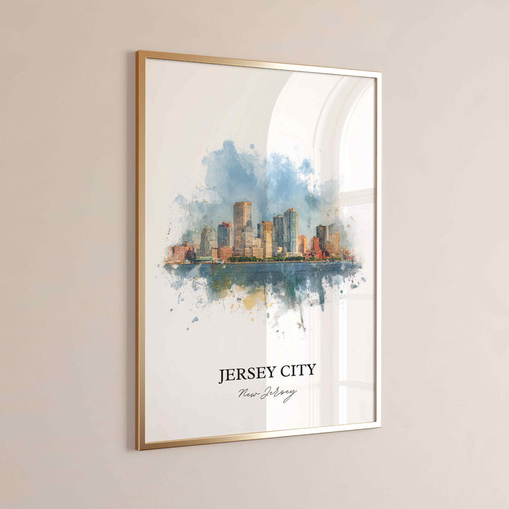 Jersey City NJ Wall Art, Jersey City Print, Jersey City Watercolor Art, Jersey City Gift, Travel Print, Travel Poster, Housewarming Gift