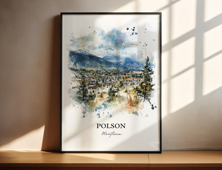 Polson Montana Wall Art, Flathead Lake Print, Montana Watercolor Art, Polson MT Gift, Travel Print, Travel Poster, Housewarming Gift