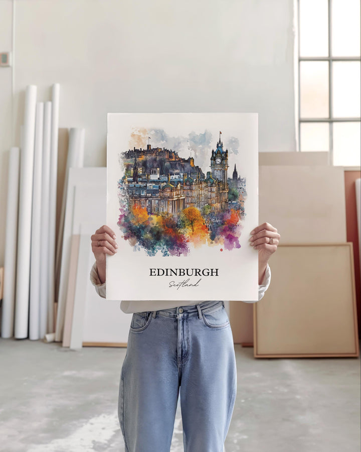 Edinburgh Wall Art, Edinburgh Print, Scotland Watercolor Art, Edinburgh Scotland Gift, Travel Print, Travel Poster, Housewarming Gift
