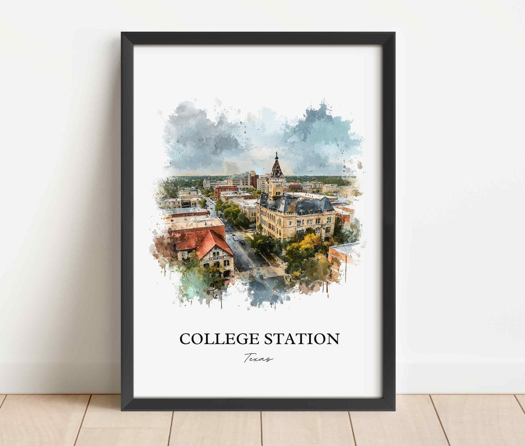 College Station, Texas – Watercolor Art Print