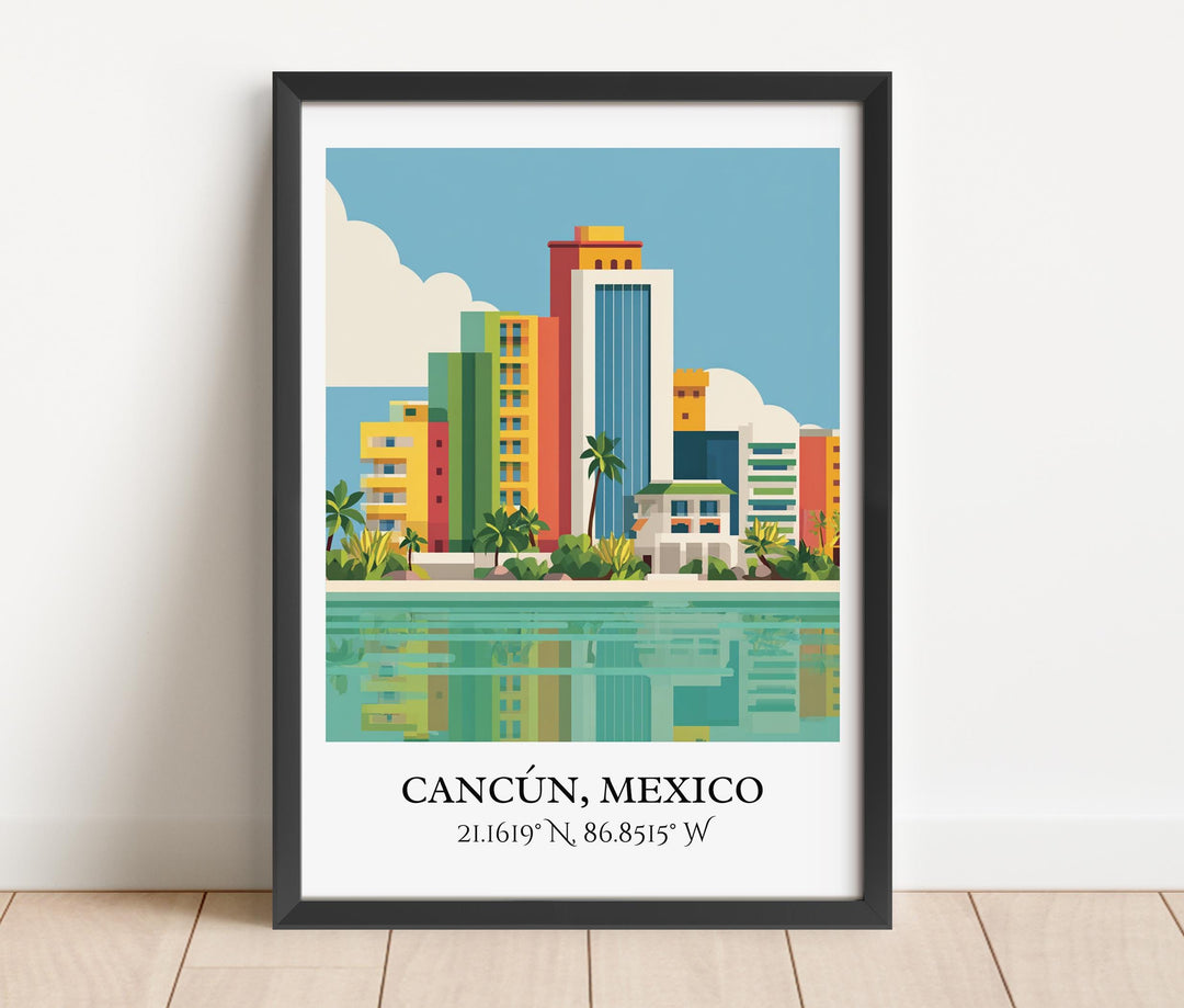 Cancun Mexico Art, Cancun Retro Travel Art, Cancun Home Decor, Cancun Gift, Mexico Travel Art, Travel Prints, Housewarming Gift