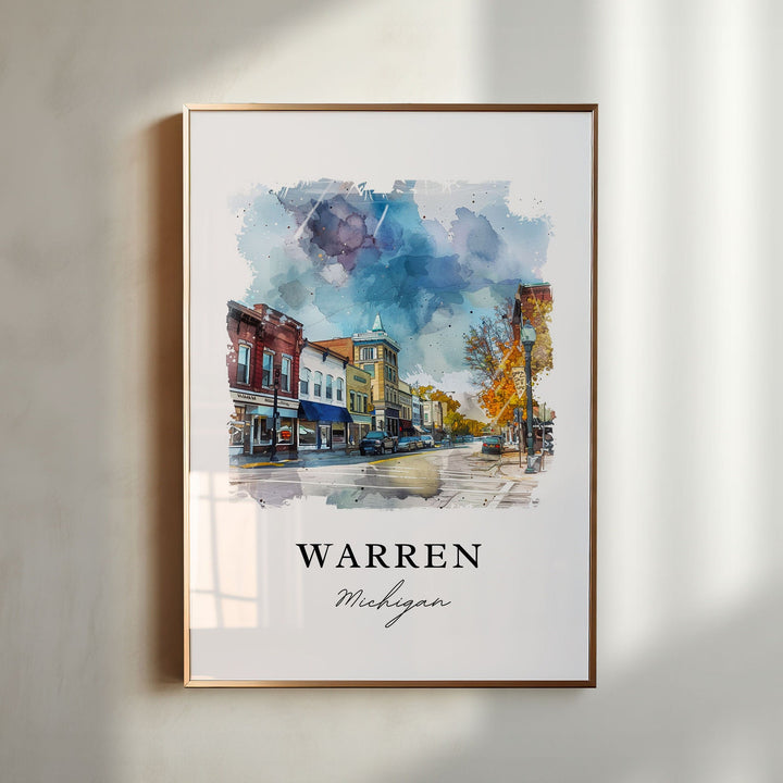 Warren Michigan Wall Art, Warren Print, Warren MI Watercolor Art, Macomb County MI Gift,