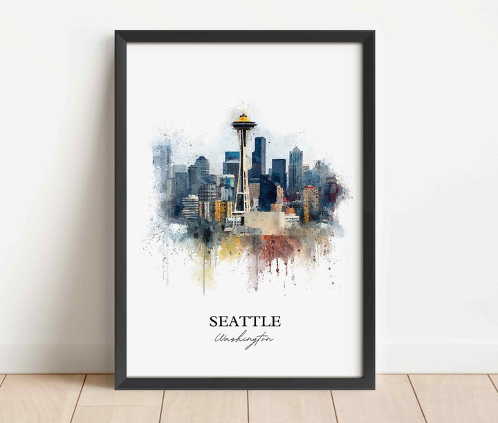 Seattle, Washington Wall Art, Seattle WA Print, Seattle Watercolor Art, Seattle Washington Skyline Gift, Travel Print, Travel Poster, Housewarming Gift
