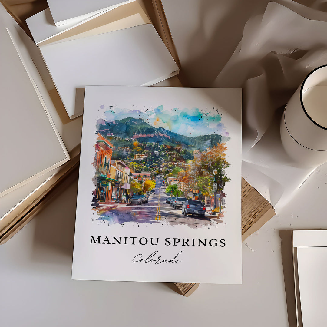 Manitou Springs Art, Manitou Springs CO Print, Pikes Peak Watercolor, Manitou Springs Gift,