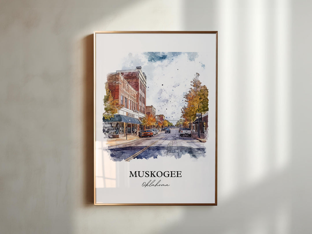 Muskogee OK Wall Art, Arkansas River Print, Oklahoma Watercolor Art, Muskogee OK Gift, Travel Print, Travel Poster, Housewarming Gift