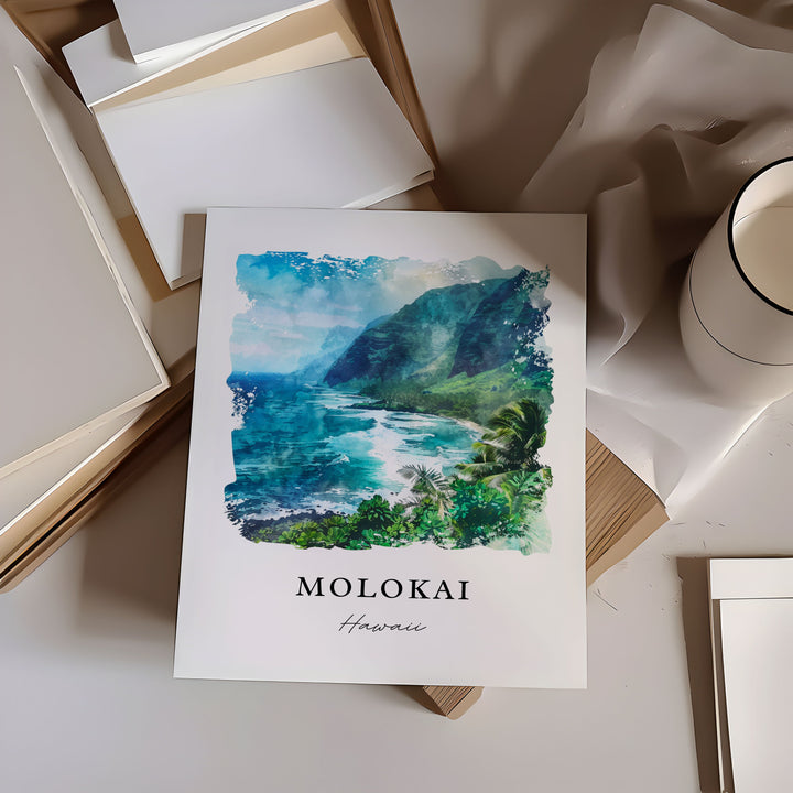 Molokai Hawaii Wall Art, Molokai Print, Molokai Watercolor Art, Hawaiian Islands Gift,