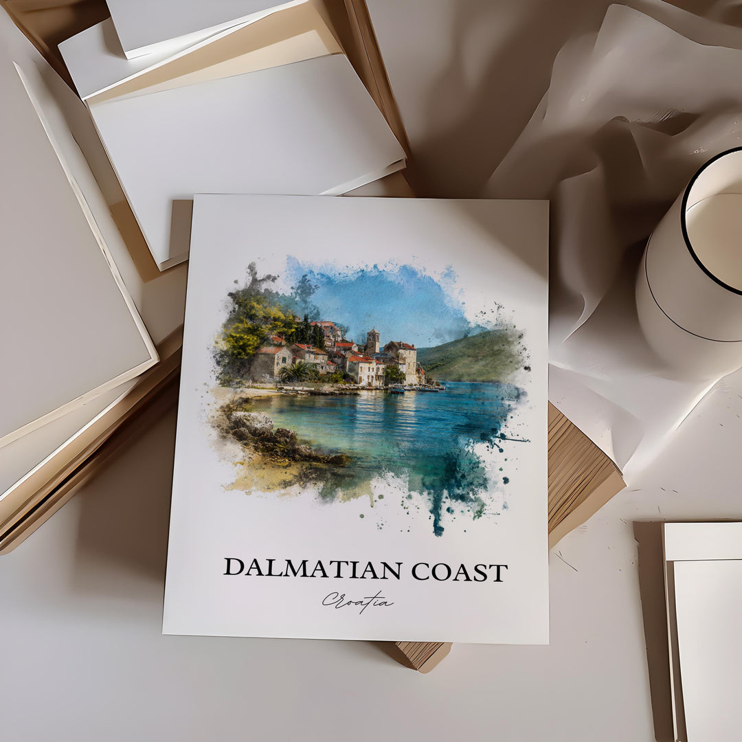 Dalmatian Coast Art, Dalmatian Coast Print, Croatia Watercolor, Dalmatian Coast Gift, Croatia Travel Print, Travel Poster, Housewarming Gift