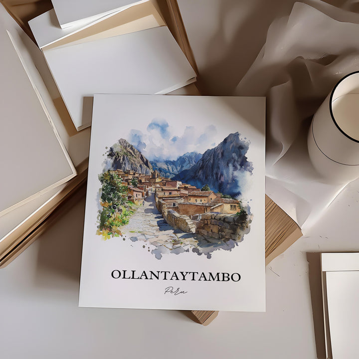 Ollantaytambo Wall Art, Sacred Valley Print, Machu Picchu Watercolor Art, Ollantaytambo Gift, Travel Print, Travel Poster, Housewarming Gift