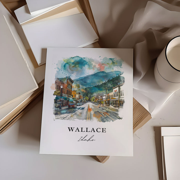 Wallace Idaho Wall Art, Wallace ID Print, Wallace ID Watercolor Art, Shoshone County ID Gift,