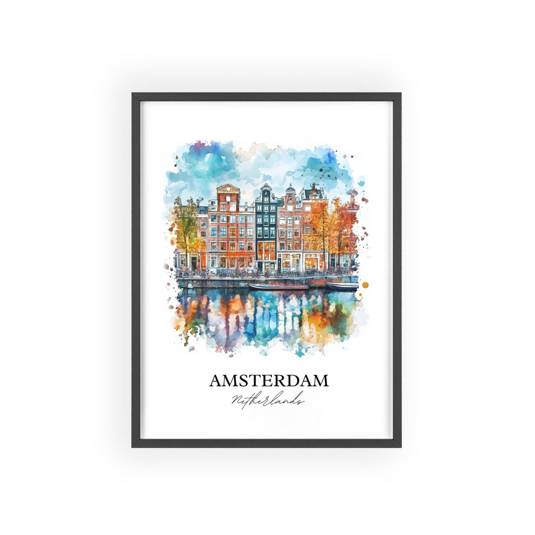 Amsterdam Wall Art, Amsterdam NLD Print, Netherlands Watercolor Art, Amsterdam Gift, Travel Print, Travel Poster, Housewarming Gift