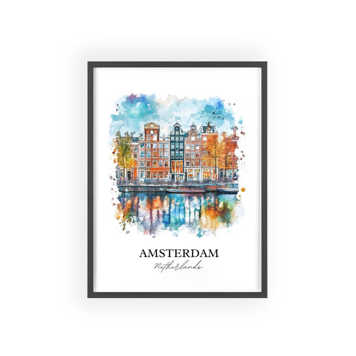 Amsterdam Wall Art, Amsterdam NLD Print, Netherlands Watercolor Art, Amsterdam Gift, Travel Print, Travel Poster, Housewarming Gift