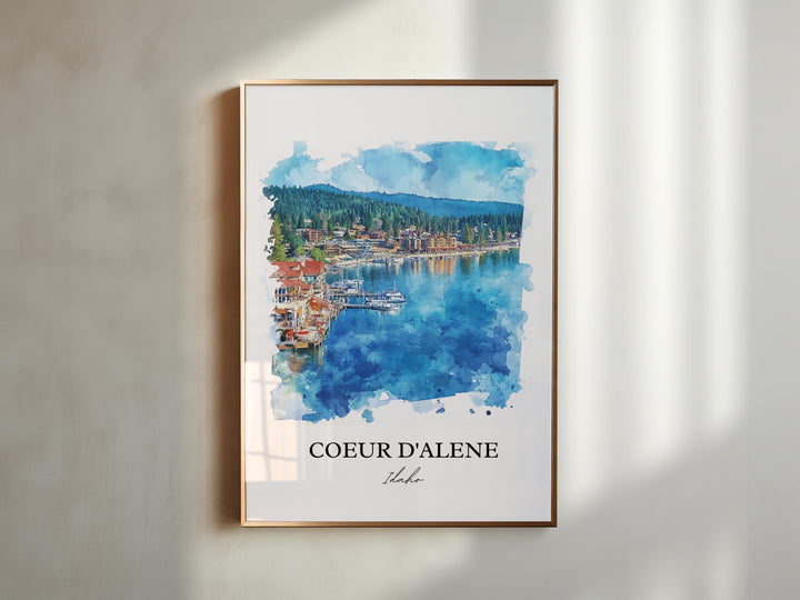 Coeur D'Alene Wall Art, Coeur D'Alene ID Print, Idaho Watercolor Art, Coeur D'Alene Gift, Travel Print, Travel Poster, Housewarming Gift