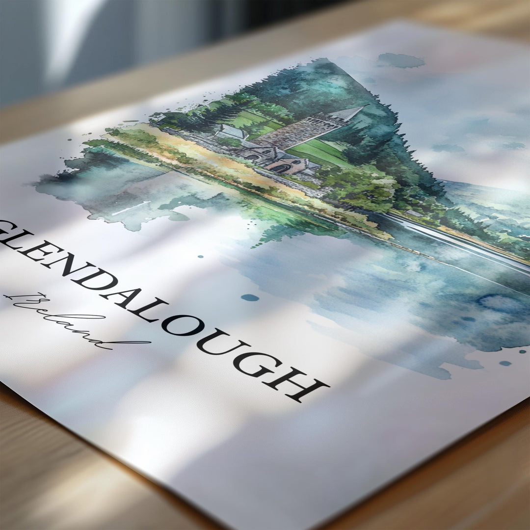Glendalough Wall Art, County Wicklow Print, Ireland Watercolor Art, Glendalough Ireland Gift, Travel Print, Travel Poster, Housewarming Gift