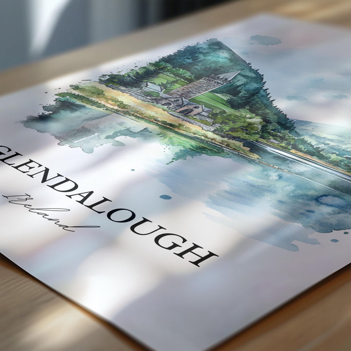 Glendalough Wall Art, County Wicklow Print, Ireland Watercolor Art, Glendalough Ireland Gift, Travel Print, Travel Poster, Housewarming Gift