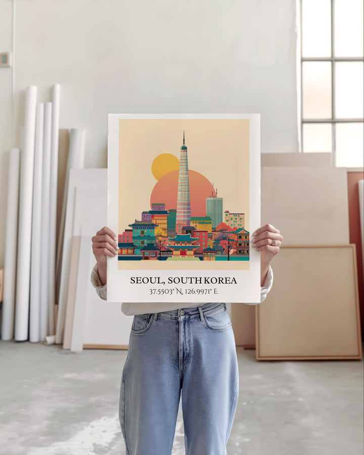 Seoul Art, Seoul Retro Travel Art, Seoul Home Decor, Seoul SK Gift, South Korea Travel Art, Travel Prints, Housewarming Gift