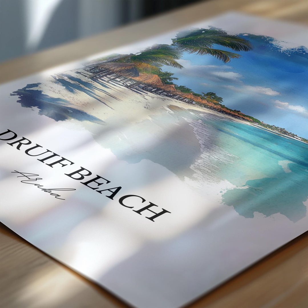 Druif Beach Wall Art, Oranjestad Aruba Print, Aruba Watercolor Art, Druif Beach Gift, Travel Print, Travel Poster, Housewarming Gift