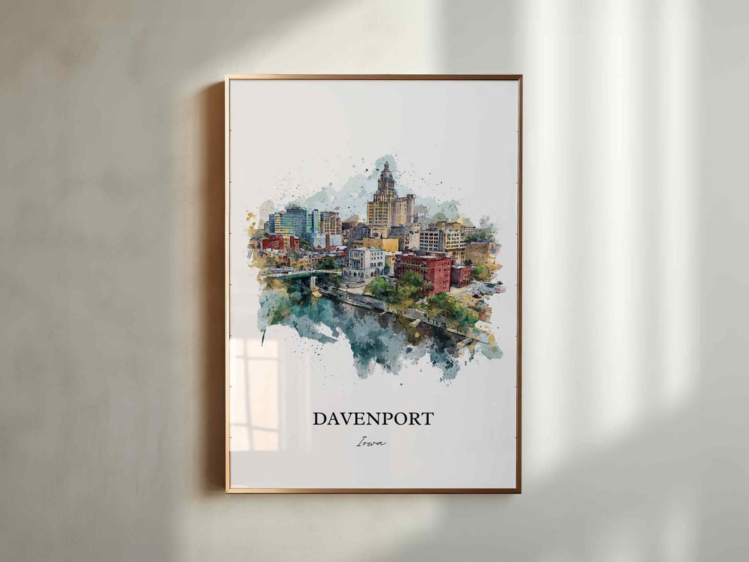 Davenport, Iowa Wall Art, Davenport Print, Iowa Watercolor Art, Davenport Iowa Gift, Travel Print, Travel Poster, Housewarming Gift