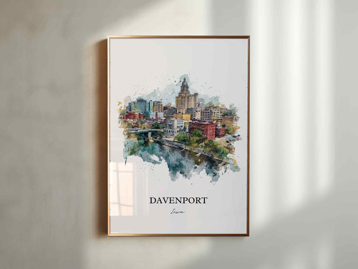 Davenport, Iowa Wall Art, Davenport Print, Iowa Watercolor Art, Davenport Iowa Gift, Travel Print, Travel Poster, Housewarming Gift