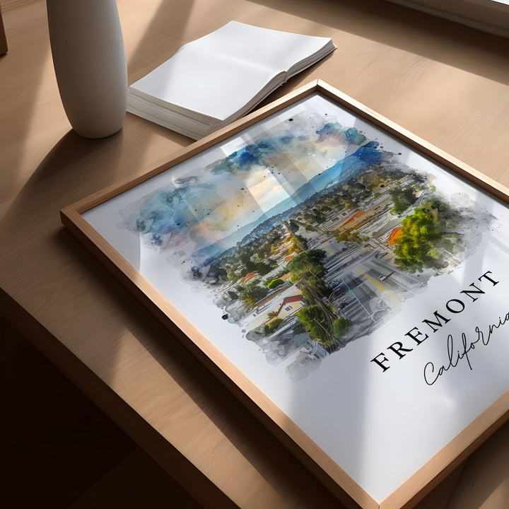 Fremont CA watercolor wall art - California, Fremont print, Fremont Cali Wedding gift, Birthday present, Custom Text, Perfect Gift