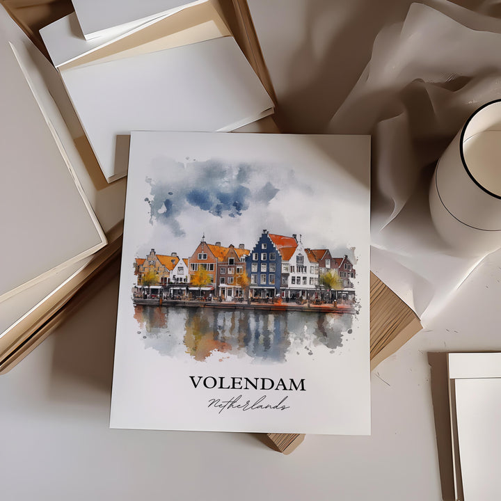 Volendam Wall Art, Dutch Print, Netherlands Watercolor Art, Volendam Gift, Travel Print, Travel Poster, Housewarming Gift