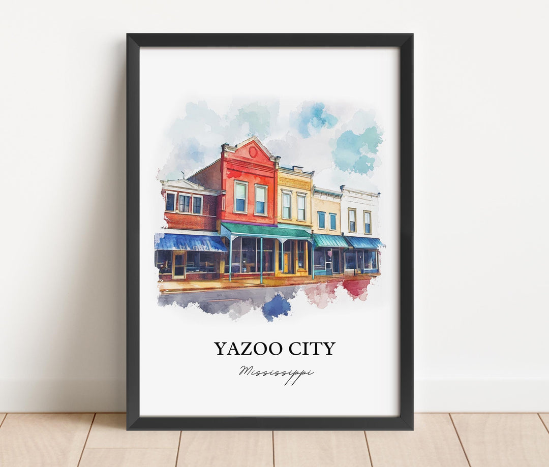 Yazoo City MS Wall Art, Yazoo City Print, Mississippi Watercolor Art, Yazoo City Gift, Travel Print, Travel Poster, Housewarming Gift