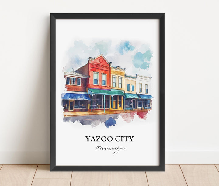 Yazoo City MS Wall Art, Yazoo City Print, Mississippi Watercolor Art, Yazoo City Gift, Travel Print, Travel Poster, Housewarming Gift