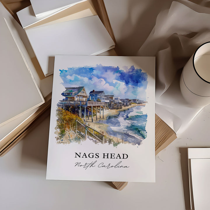 Nags Head Wall Art, Nags Head NC Print, OBX Watercolor, Nags Head Outer Banks Gift,