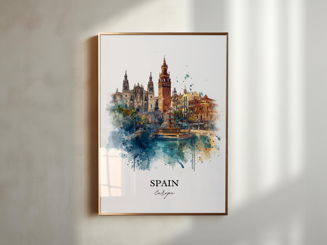Spain Wall Art, Spain Country Print, Spain Watercolor Art, Spain Gift, Travel Print, Travel Poster, Housewarming Gift