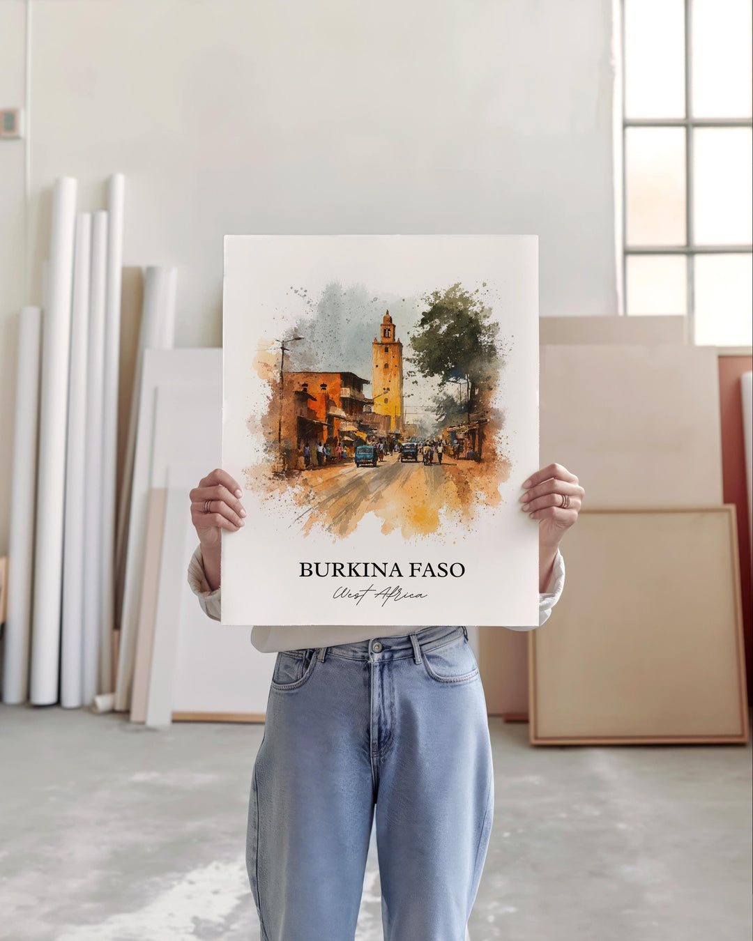 Burkina Faso Wall Art, Burkina Faso Print, Africa Watercolor Art, Burkina Faso Gift, Travel Print, Travel Poster, Housewarming Gift