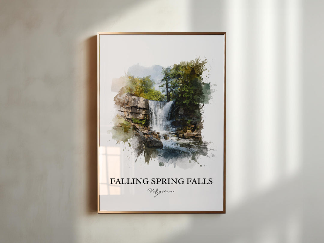 Falling Spring Falls Art, Alleghany Prints, Virginia Watercolor, Falling Spring Falls Gift, Travel Print, Travel Poster, Housewarming Gift