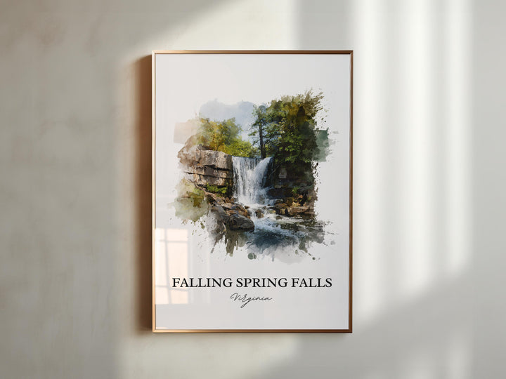 Falling Spring Falls Art, Alleghany Prints, Virginia Watercolor, Falling Spring Falls Gift, Travel Print, Travel Poster, Housewarming Gift