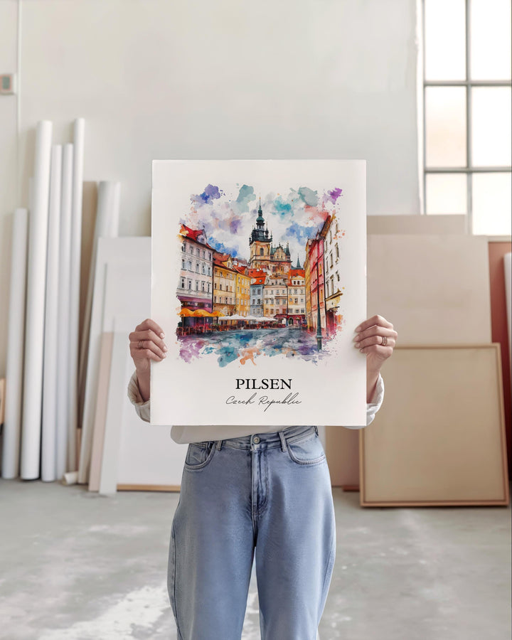 Pilsen Wall Art, Plzen Print, Czech Republic Watercolor, Pilsen Gift, Travel Print, Travel Poster, Housewarming Gift