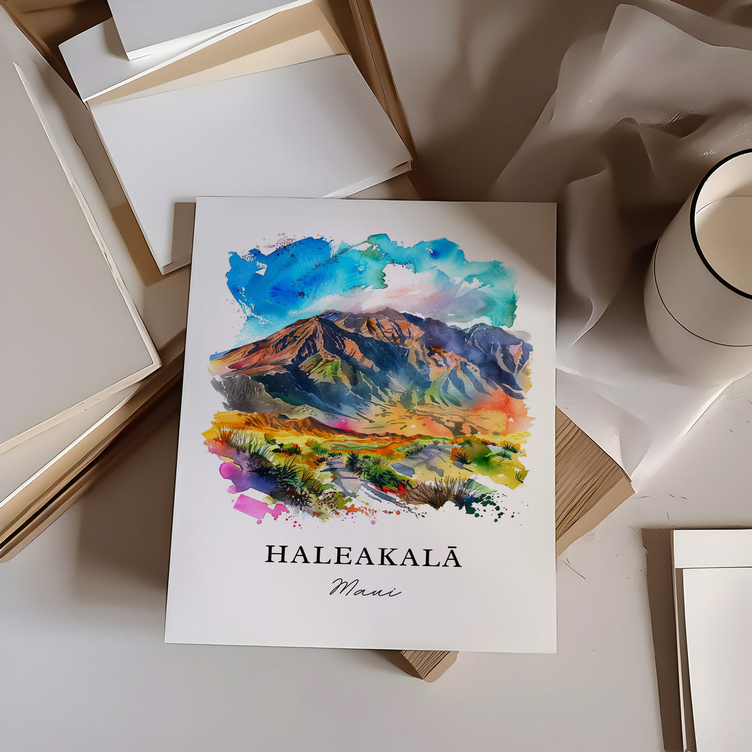 Haleakala Wall Art, Haleakala Maui Print, Haleakala Watercolor, Puu Ulaula Gift,