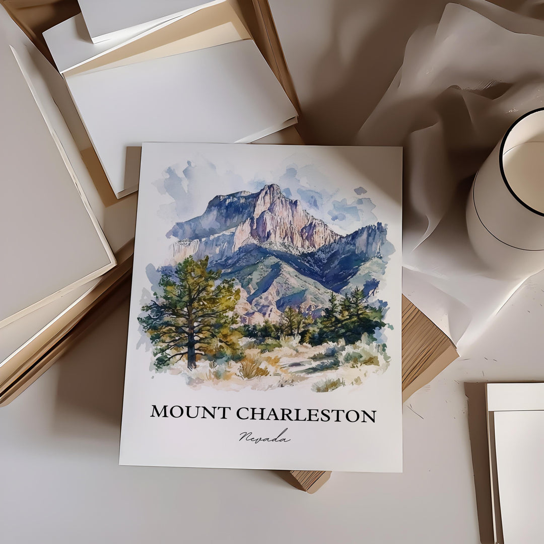 Mount Charleston NV Wall Art, Clark County Print, Nevada Watercolor, Mount Charleston Gift, Travel Print, Travel Poster, Housewarming Gift