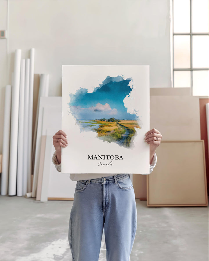 Manitoba Canada Wall Art, Manitoba Print, Manitoba Watercolor Art, Manitoba Gift, Canada Travel Print, Travel Poster, Housewarming Gift