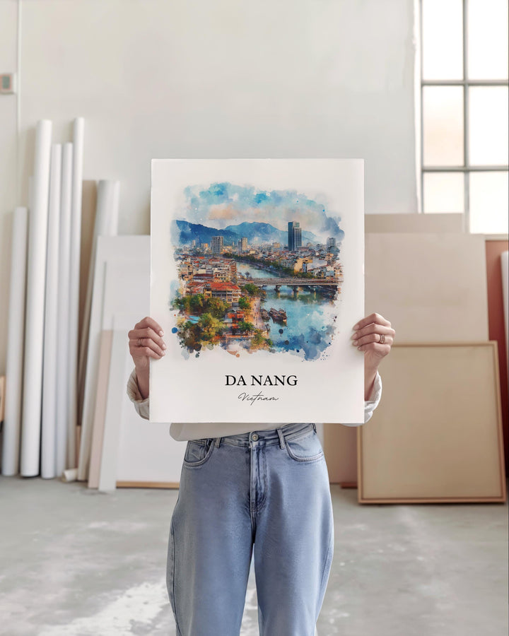 Da Nang Wall Art, Vietnam Print, Vietnam Watercolor Art, Da Nang Vietnam Gift, Travel Print, Travel Poster, Housewarming Gift
