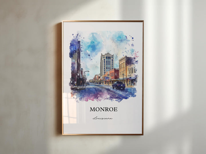 Monroe Louisiana Wall Art, Ouachita Parish Print, Louisiana Watercolor Art, Monroe LA Gift, Travel Print, Travel Poster, Housewarming Gift