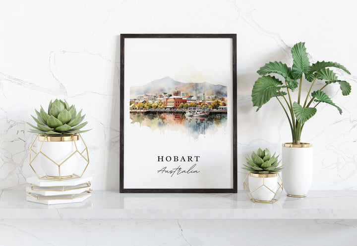 Hobart traditional travel art - Australia, Hobart poster, Wedding gift, Birthday present, Custom Text, Personalized Gift