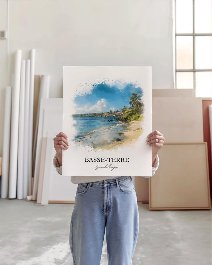 Basse-Terre Wall Art, Guadeloupe Print, Guadeloupe Watercolor Art, Caribbean Gift, Caribbean Travel Print, Travel Poster, Housewarming Gift